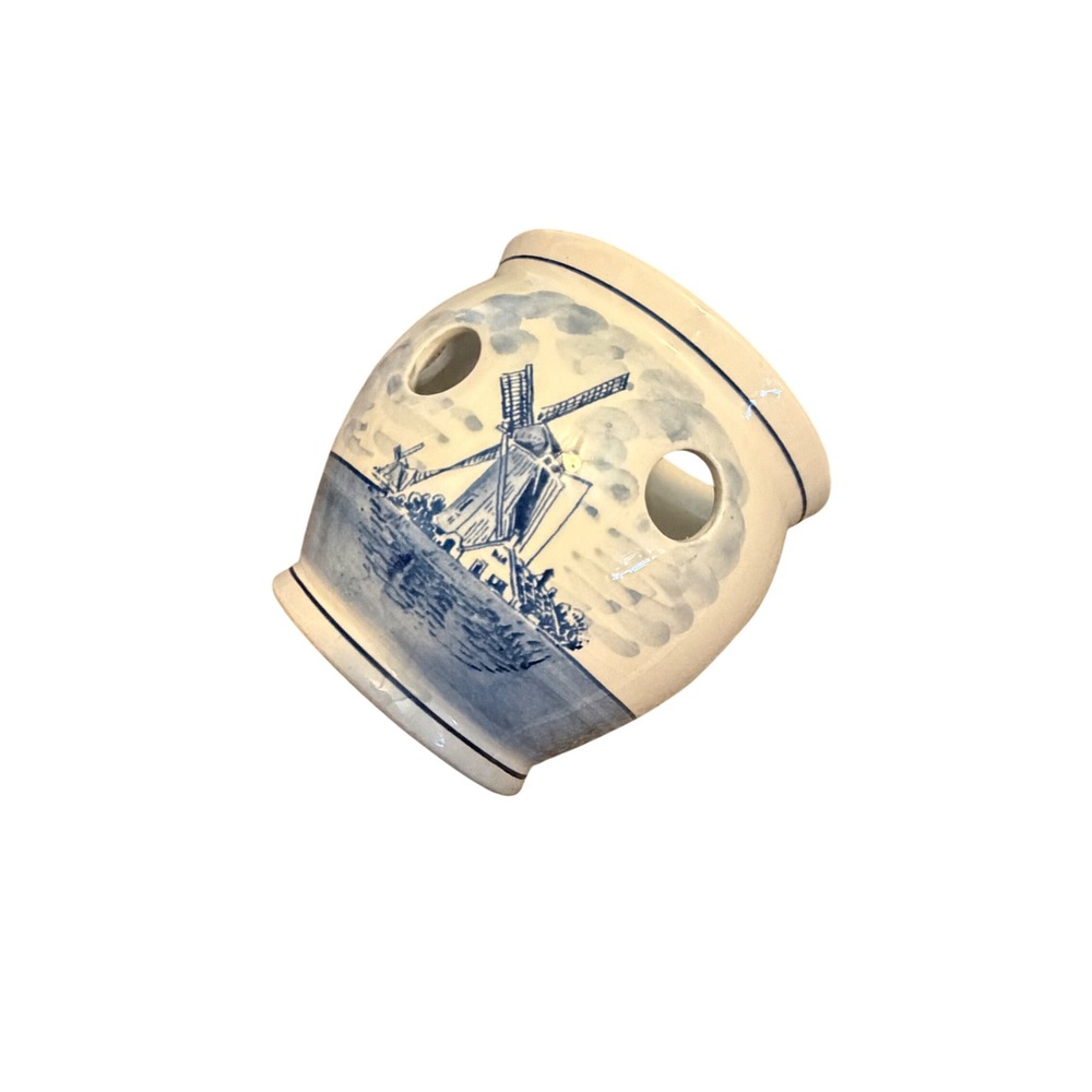 Delft Holland Handpainted Ceramic Windmill Sailboat Candle Holder Tea Light
